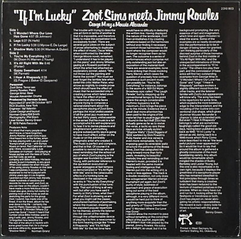 Zoot Sims Meets Jimmy Rowles If I M Lucky レコード Cd通販のサウンドファインダー