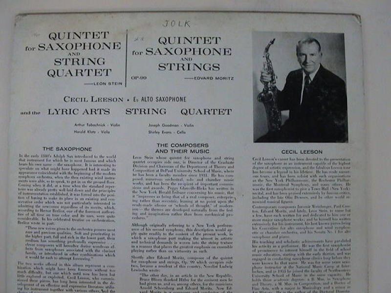 Cecil Leeson セシル・リーソン/スタイン サクソフォーンと弦楽四重奏のための五重奏曲,モリッツ レコード通販・買取のサウンドファインダー