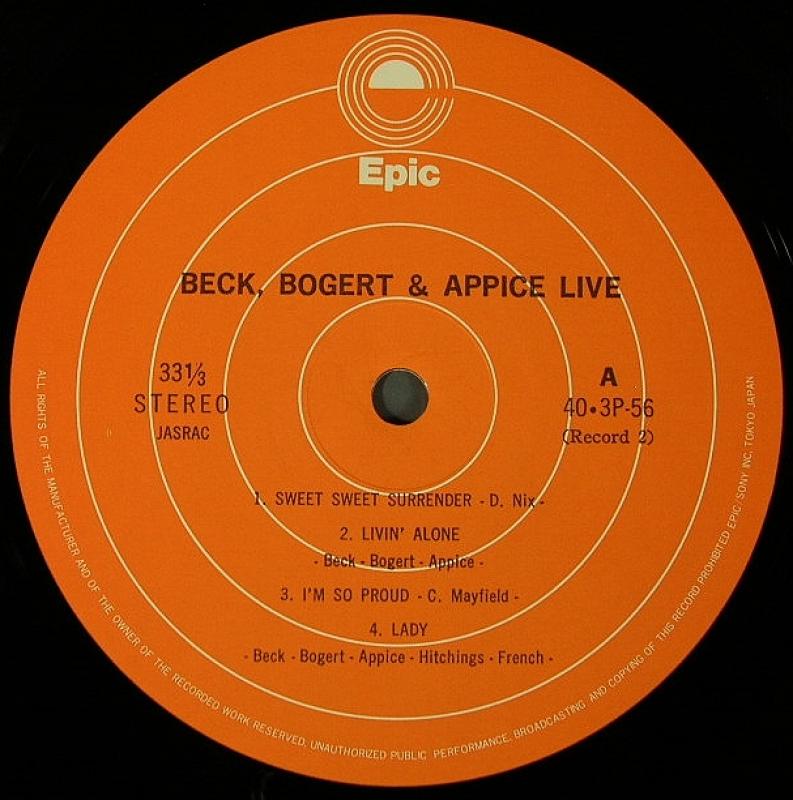 Beck, Bogert & Appice LPレコード Beck, Bogert & Appice – Beck, Bogert & Appice Live – 2 x